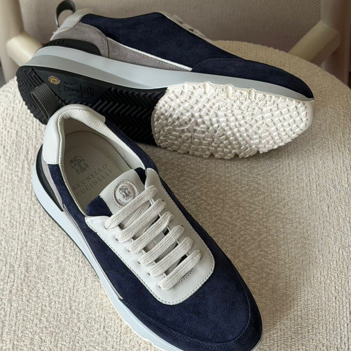BRUNELLO CUCINELLI Suede runner sneakers Navy blue