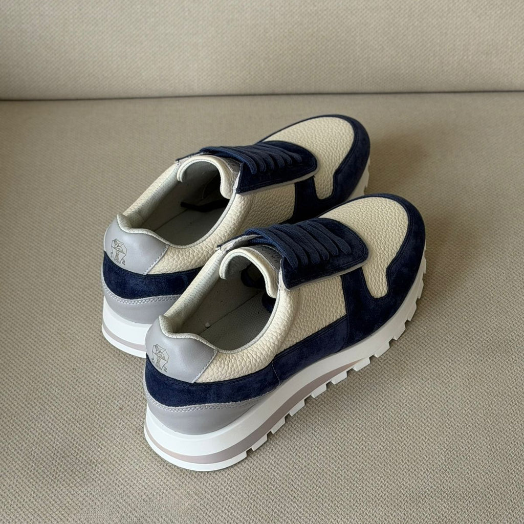 BRUNELLO CUCINELLI Blue Washed Suede And Calfskin Runner Trainers